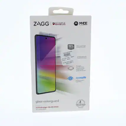 ZAGG | INVISIBLE SHIELD
MADE
95% STRONGER Than an average Screen Protector
Extreme Impact & Scratch Protection
Contains Anti-Microbial Treatment that Protects Your Screen Protector
eyesafe Enhanced Blue Light Filter
glass visionguard
for: motorola edge+ 5G UW (2022)
5G compatible
TRUSTED