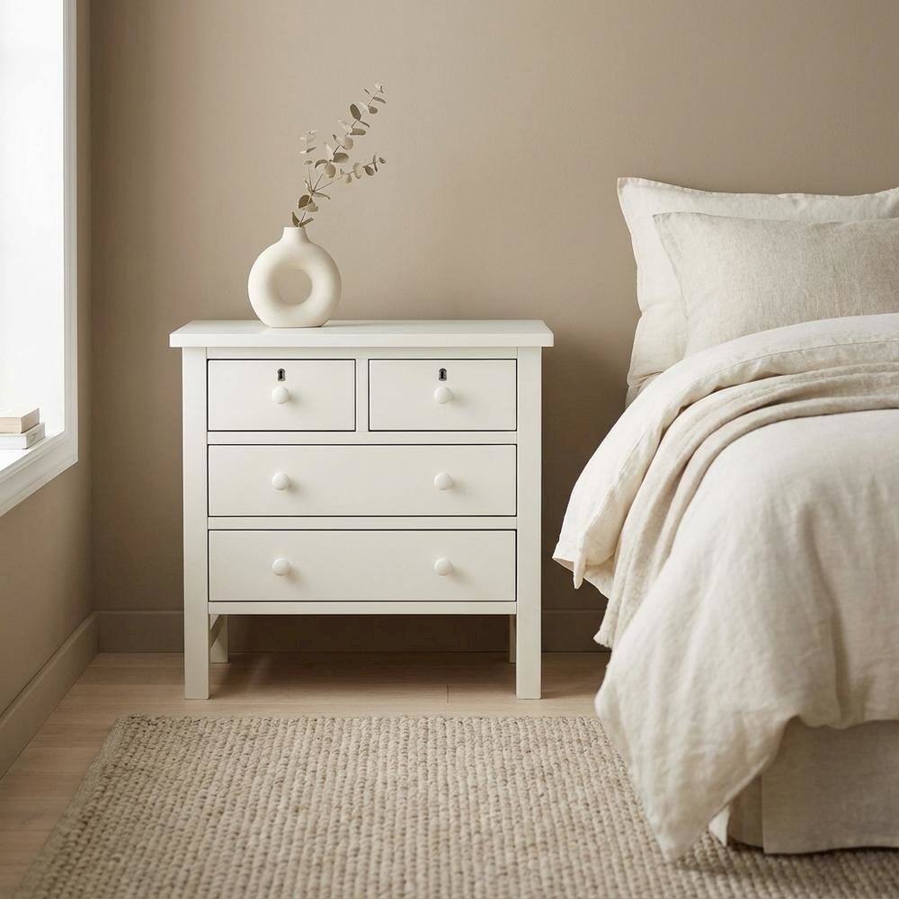 Left. FurniFact - Antique White Nightstand with 4 Drawers and Faux Keyhole Accents - White.