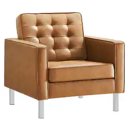 Loft Tufted Vegan Leather Armchair by Modway - Brown