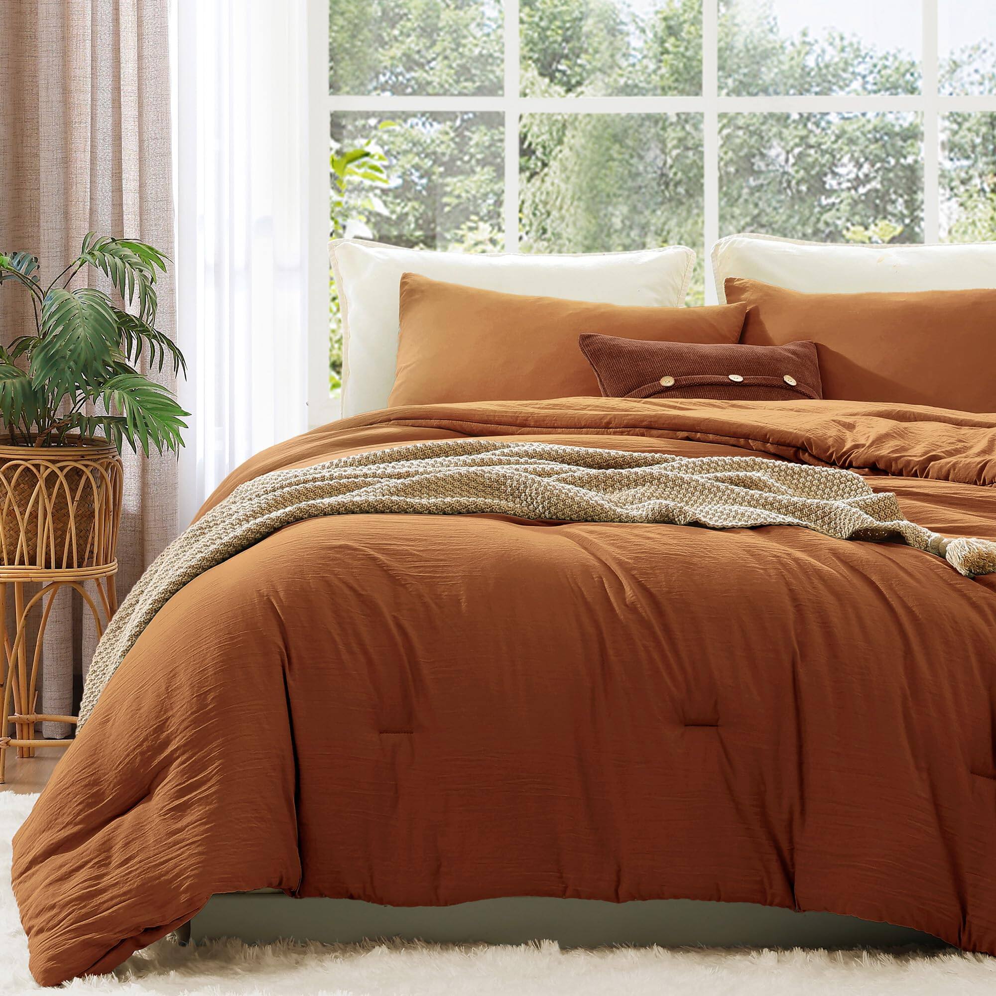 Alt View 2. Dazzed Corner - Queen Comforter Set - 3 Pieces Comforter Prewashed Soft Lightweight for All Seasons - Burnt Orange.