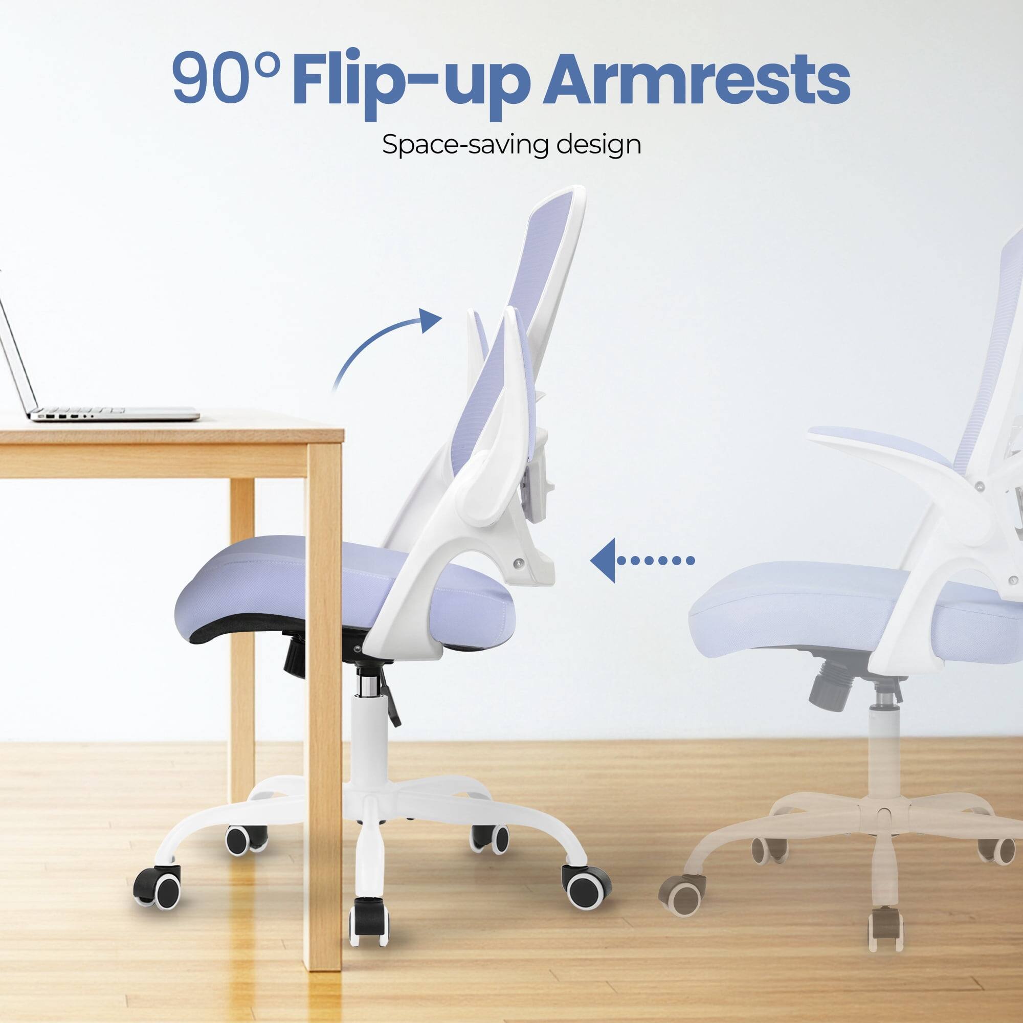 90° Flip-up Armrests  
Space-saving design