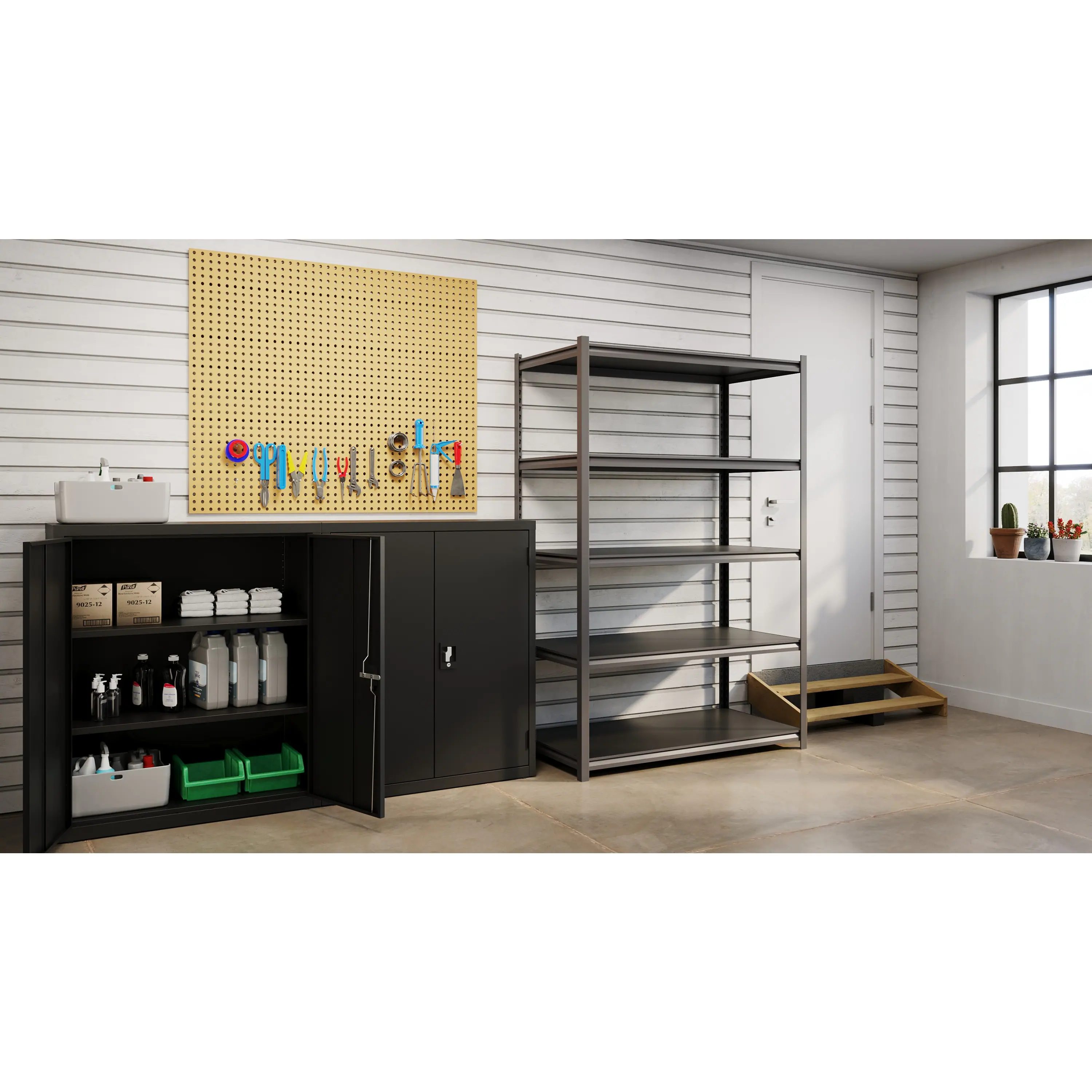 Alt View 1. Iron Horse - Iron Horse 3200 Riveted Steel Shelving, 5-Shelf, 24Dx48Wx72H, Gunmetal Gray / Black - Gunmetal Gray.