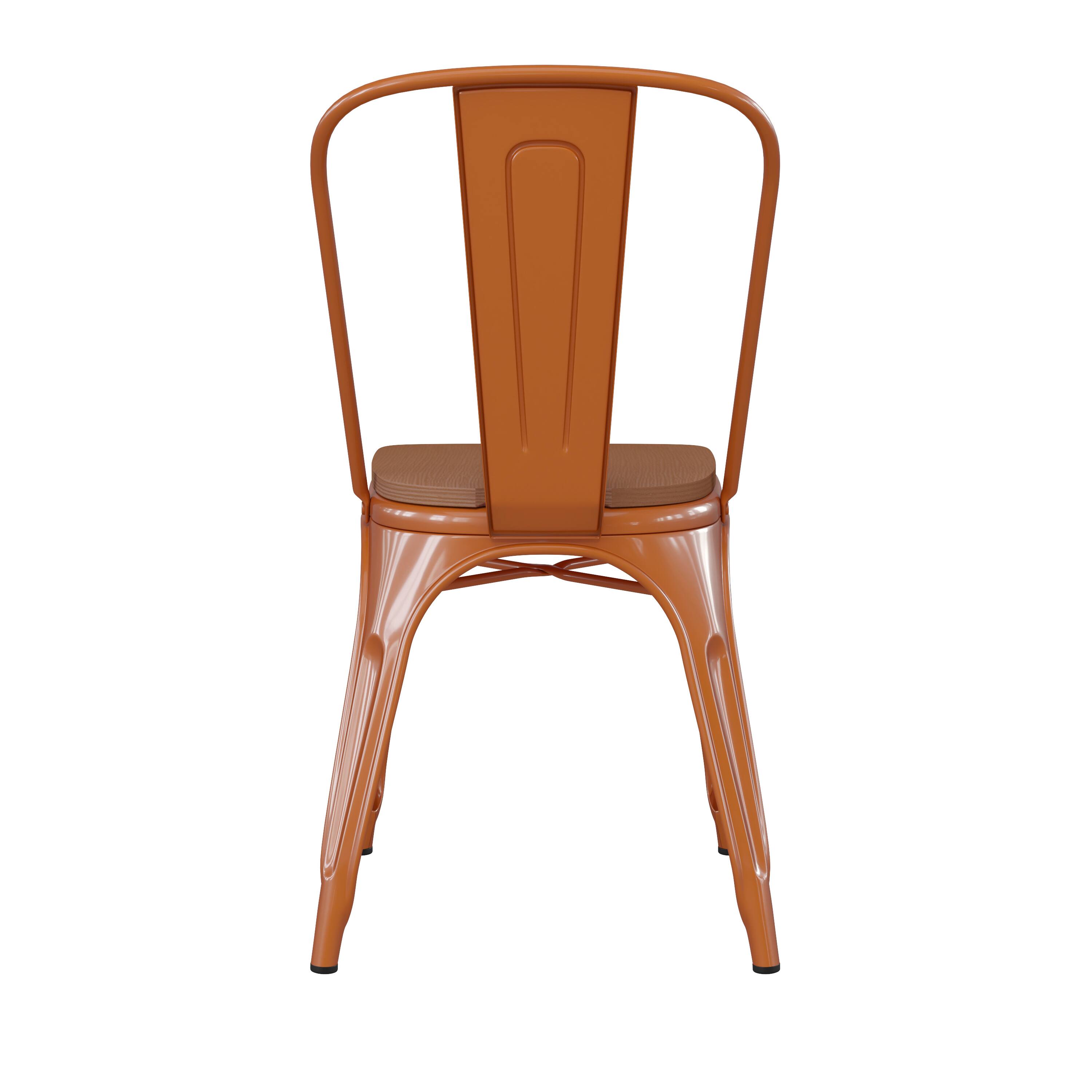 Alt View 8. Emma + Oliver - Perth Metal Stacking Dining Chairs with Poly Resin Seats for Indoor/Outdoor Use - Teak Seat/Orange Frame.