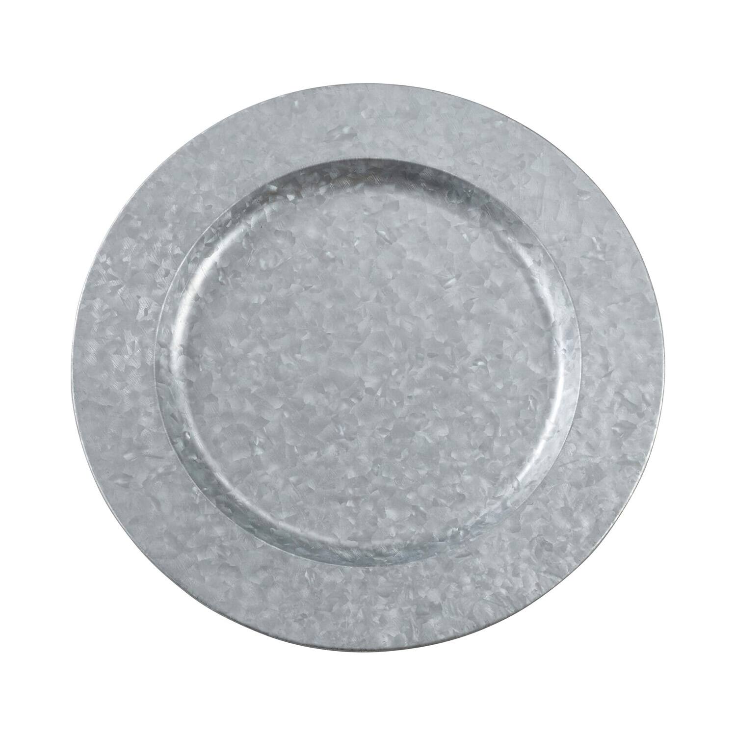 Angle. Jay Import - Set of 4 Galvanized Charger Plate 13"D - Silver.