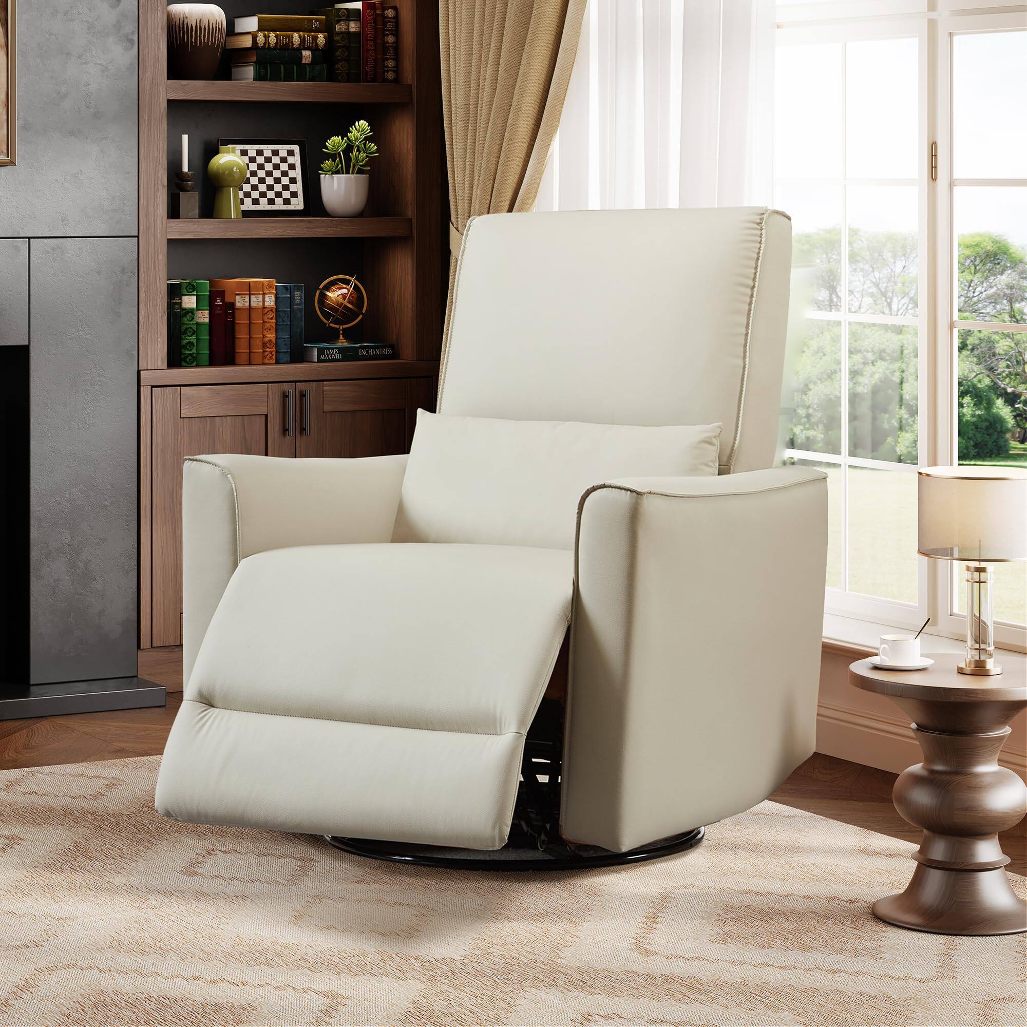 Jojoka - Manual Recliner Chair, Swivel Nursery Rocking Recliner,PU Leather Recliner with Lumbar Support - Beige