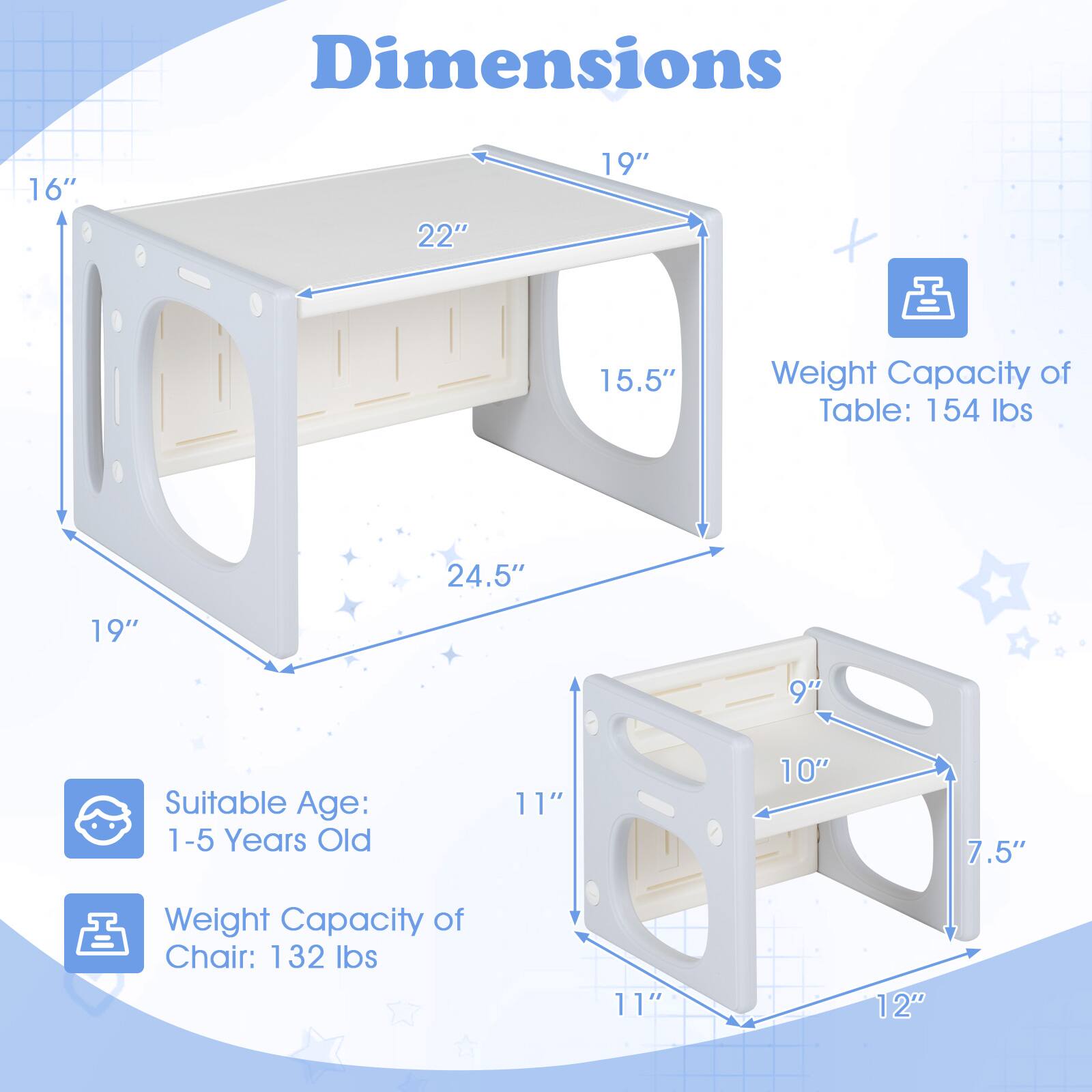 Costway Versatile Kids Table & Chairs Set, Convertible Desk & 2 Chairs ...