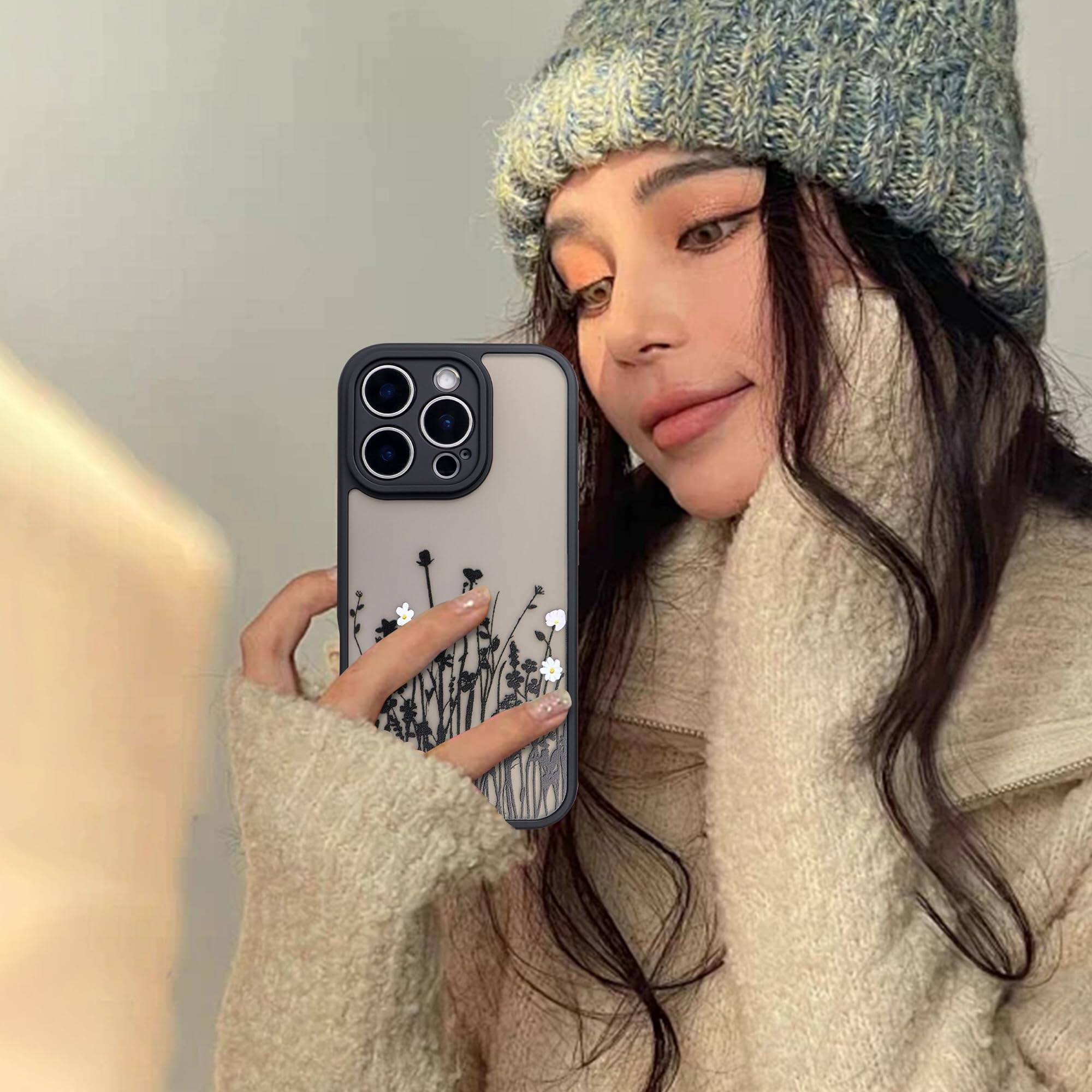 Alt View 3. Dazzed Corner - Soft TPU Bumper Hard PC Back Slim Shockproof Protective Translucent Matte Case Cover for iPhone 16 Pro Max, 6.9inch - Floral.