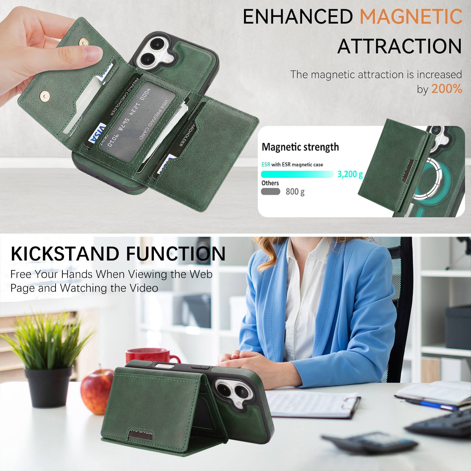 4G00 PESI VISA 578 PREPAID 78 VISA CARD ARDHOLDER ENHANCED MAGNETIC ATTRACTION

The magnetic attraction is increased by 200%

Magnetic strength
ESR with ESR magnetic case 3,200 g
Others 800 g

KICKSTAND FUNCTION
Free Your Hands When Viewing the Web Page and Watching the Video