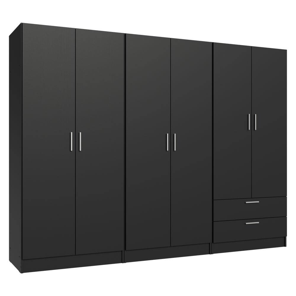Angle. Madesa - MADESA 6 Doors 2 Drawers Wardrobe Set with Shelves and Hanging Space 94"L- Black - Black.