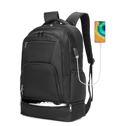 Pacoar Cade - Gym Backpack For Men Bag With Shoe Compartment Lightweight Travel Workout Sports Usb Charging Port - Black-Daypack Backpacks