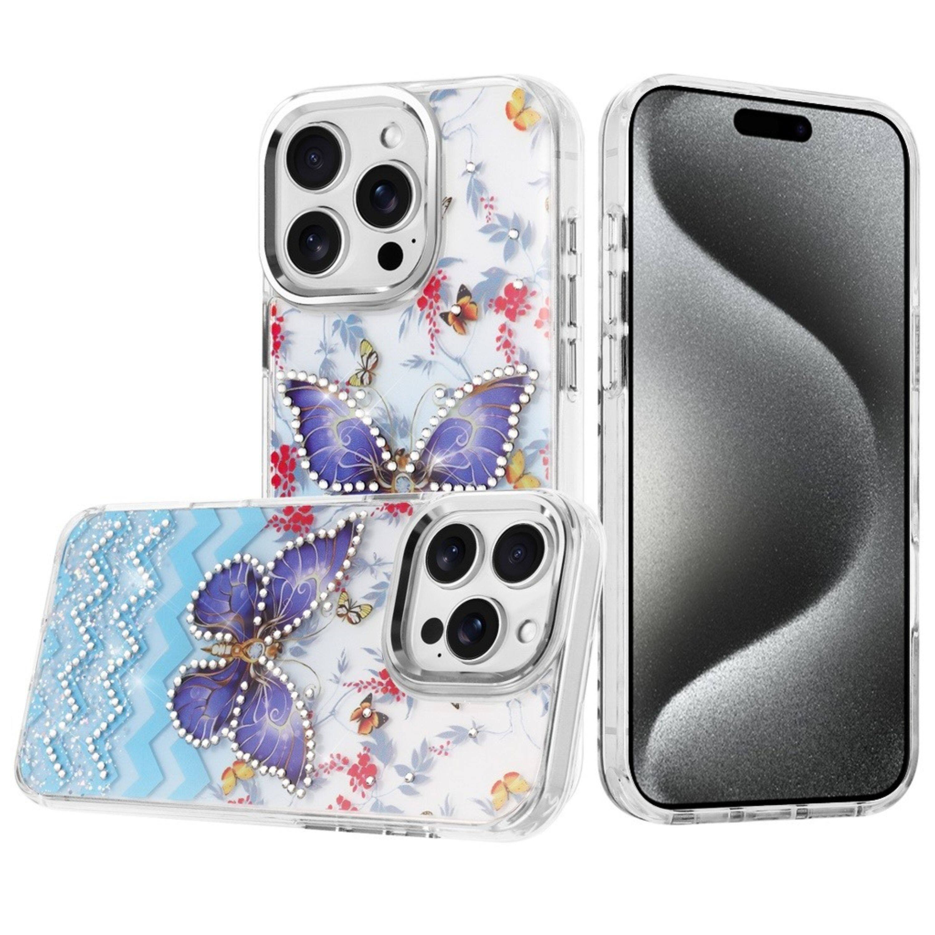 Front. Kitcheniva - Colorful Epoxy Design Plastic Jewel Phone Case With 2 Pcs Tempered Glass For iPhone 15 Pro Max D - Multicolor.