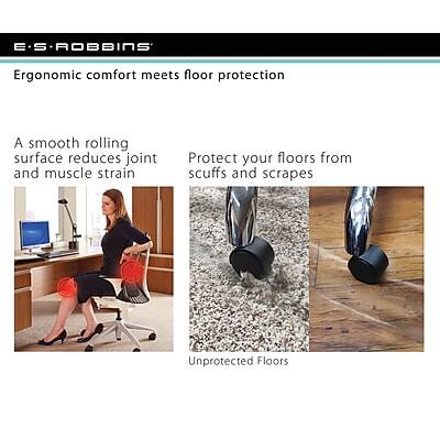 E.S. ROBBINS

Ergonomic comfort meets floor protection

A smooth rolling surface reduces joint and muscle strain

Protect your floors from scuffs and scrapes

Unprotected Floors