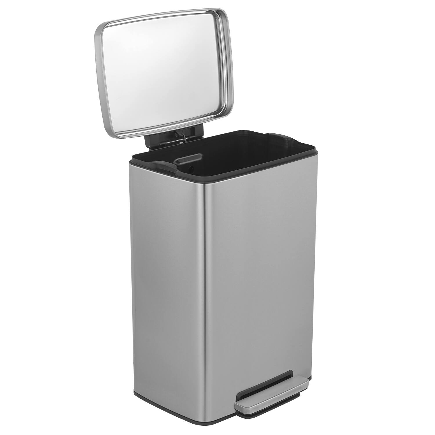 Left. Innovaze - 13 Gal./50 Liter Rectangular Stainless Steel Step-on Trash Can for Kitchen - Sliver.