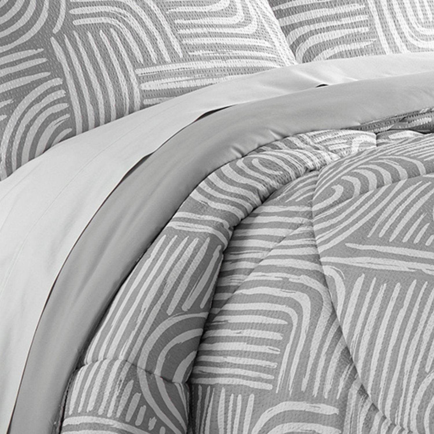Back. Shavel Home Products - Shavel 100% Polyester Luxury Seersucker Brushstrokes Comforter Set Twin Gray - Gray.
