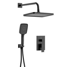 GRANDJOY - Modern 2-Function Wall Mount Shower System Kit with Adjustable Temperature Control and Swivel Rain Head - Matte Black