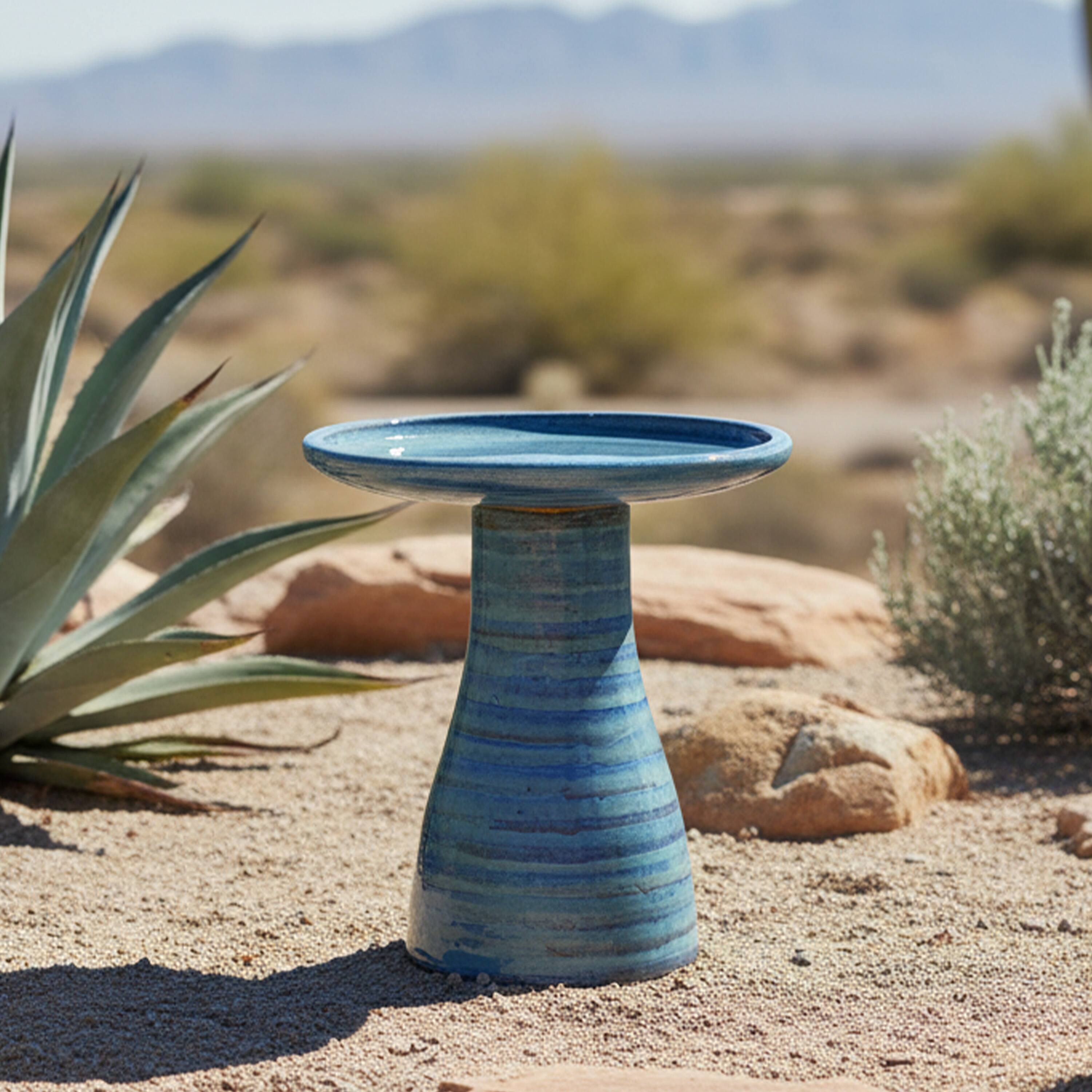 Alt View 7. Sunnydaze - Elegant Glazed Ceramic Bird Bath - 21 in - Cloud Swirl.