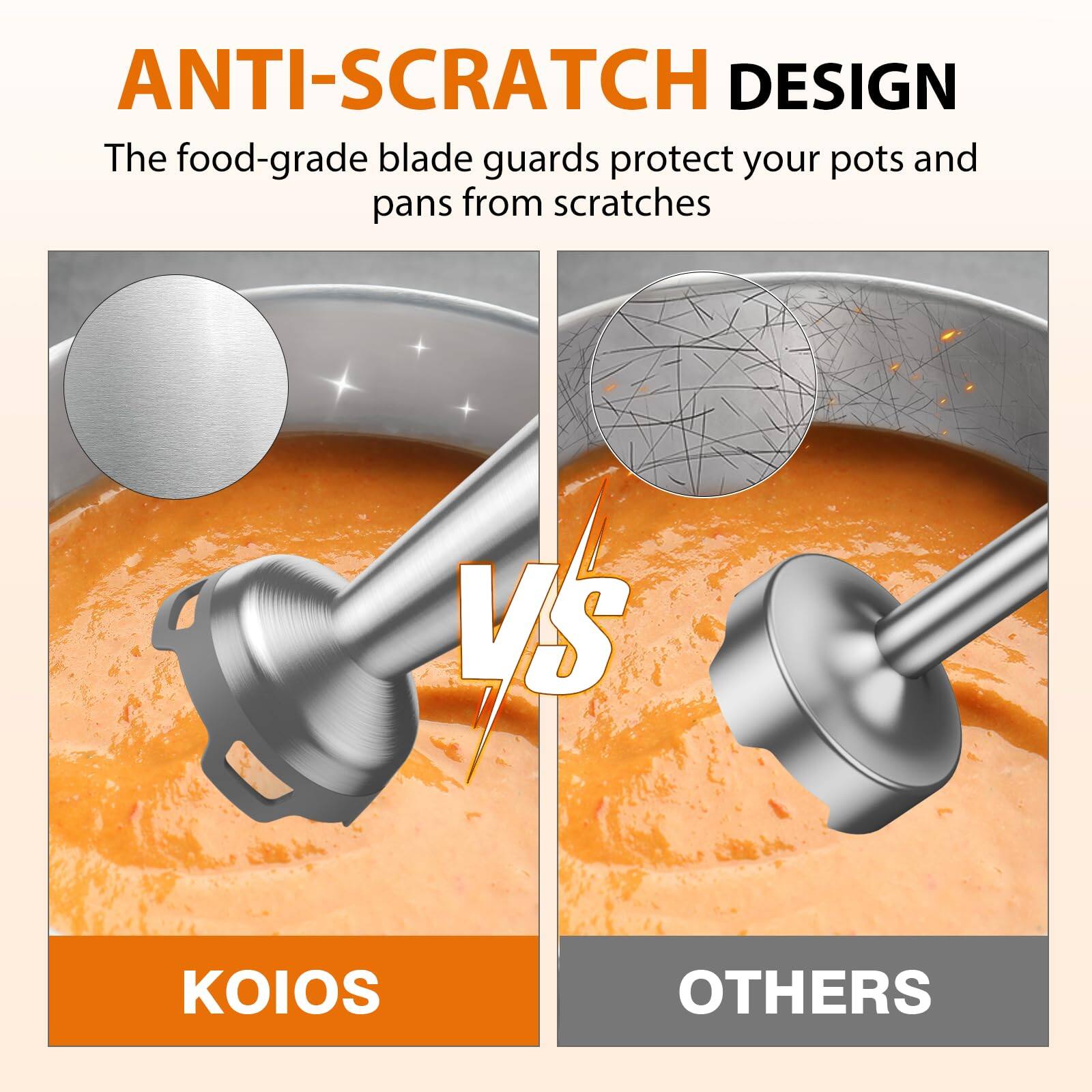 ANTI-SCRATCH DESIGN

The food-grade blade guards protect your pots and pans from scratches

KOIOS vs OTHERS