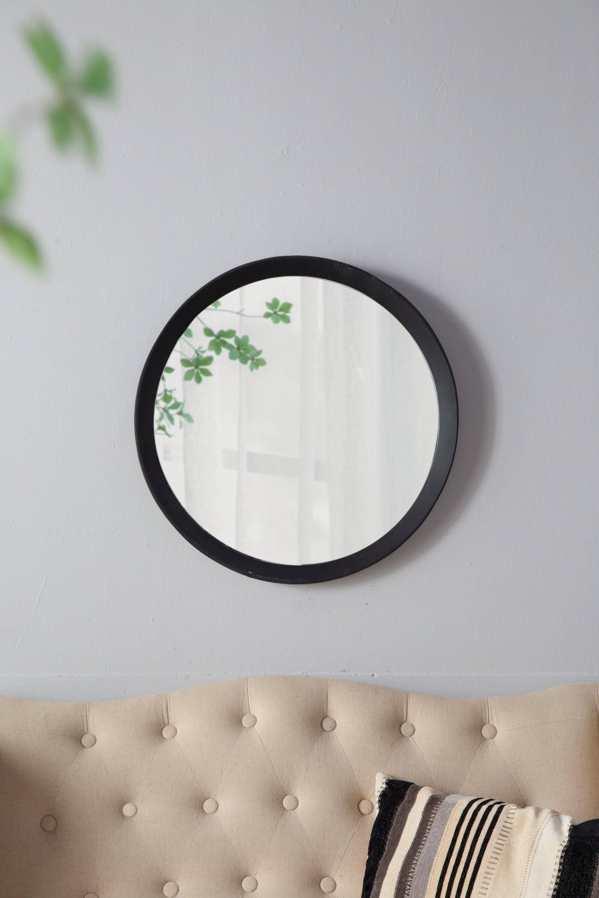 Alt View 8. BreeBe - D20x1.5 Transitional Mango Wood Wall Mirror with Solid Wood Frame for Bathroom Entryway or Leaning Wall Decor - Black.