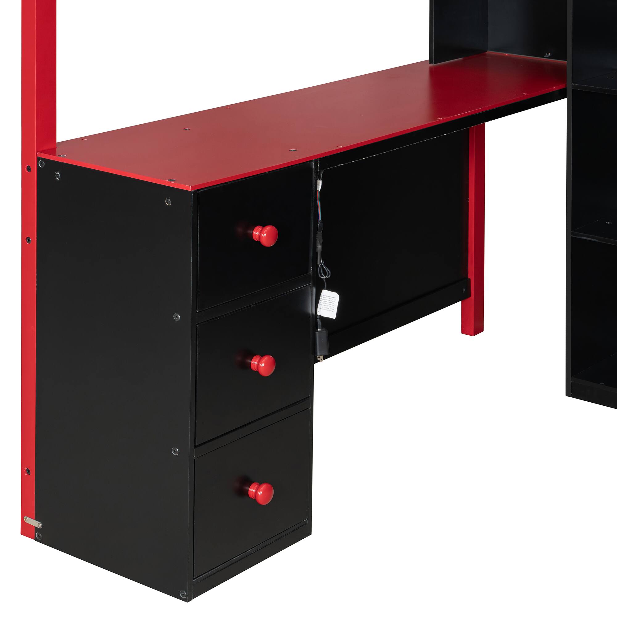 Alt View 4. Anysun - Full Size Wood Loft Bed with Desk, Ample Storage Space and Light - Red.