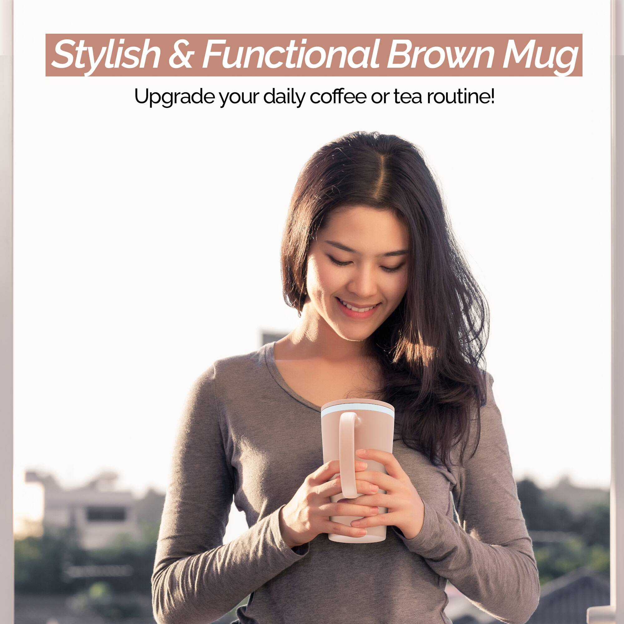 Stylish & Functional Brown Mug  
Upgrade your daily coffee or tea routine!