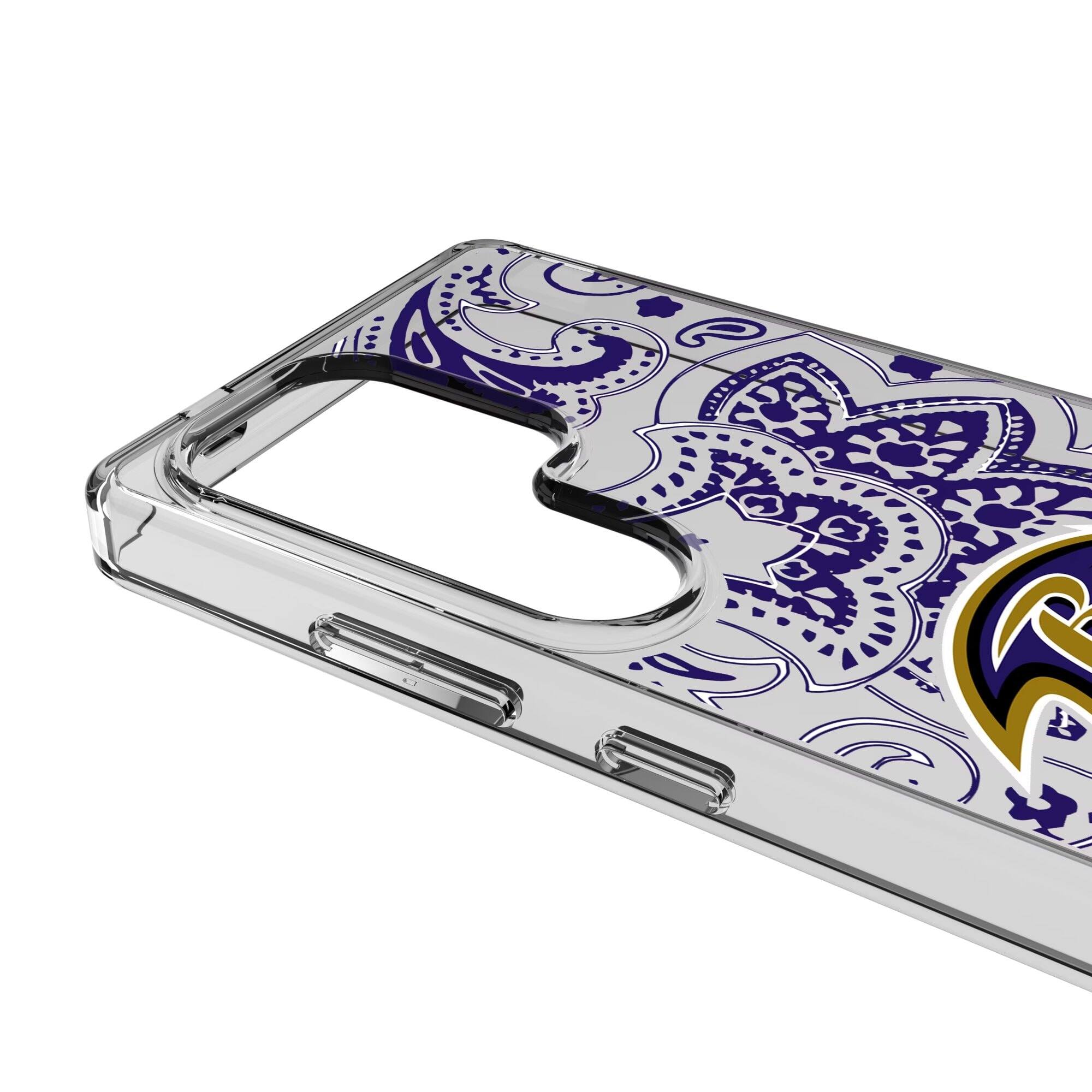 Alt View 2. Keyscaper - Baltimore Ravens Galaxy Clear Paisley Design Case - S22 - Multicolor.