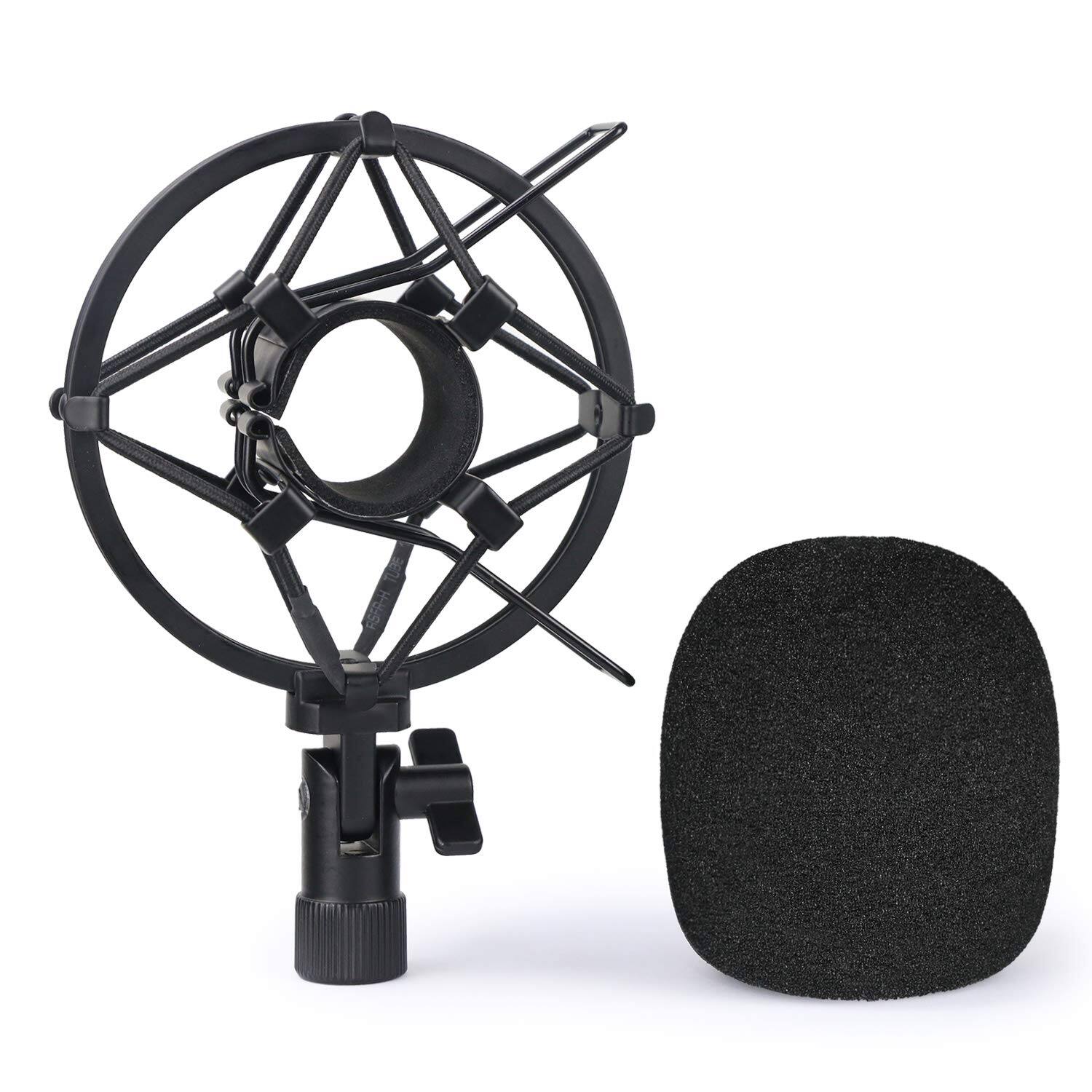 Front. Fabibe - Q2u Microphone Shock Mount Holder With Foam Windscreen For Absorbe Vibration And Noise Pop Filter Suitable Samson Usb... - Shock Mount with Foam Windscreen.