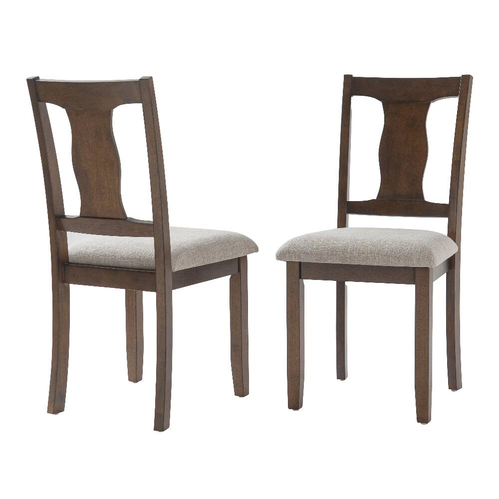 Alt View 1. Loheer - Loheer Dining Chairs Set of 2 Mid-Century Modern Upholstered High Back Rubberwood Padded Kitchen Desk Chairs Brown Beige - Brown, Beige.