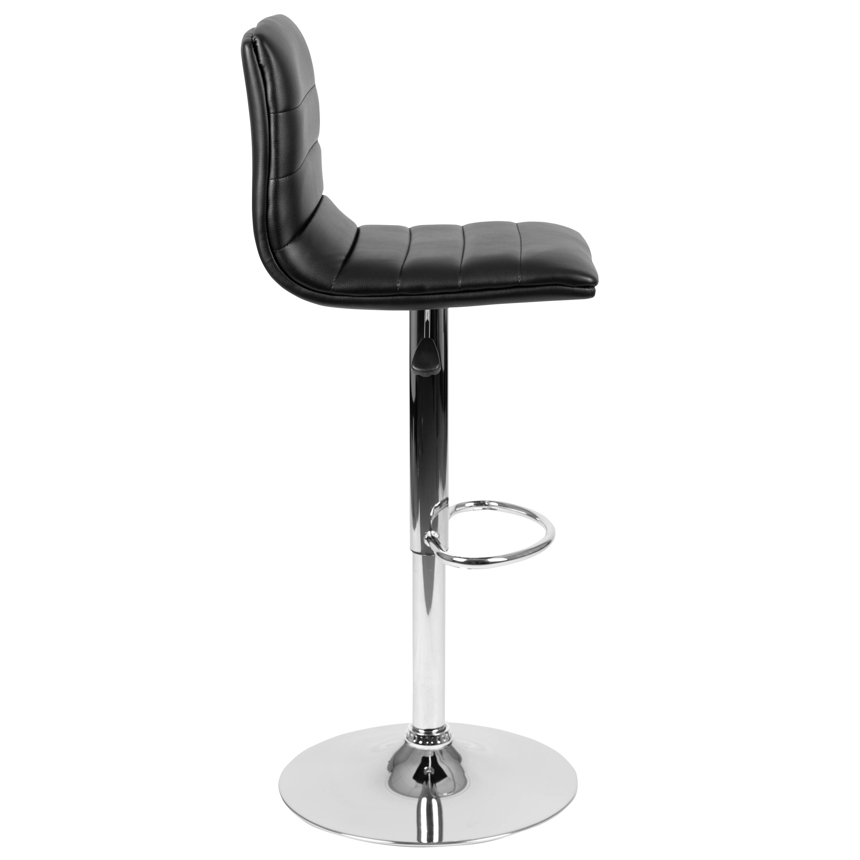 Alt View 7. Emma + Oliver - Modern Vinyl Adjustable Height Barstool with Horizontal Stitch Back, Set of 2 - Black Vinyl/Chrome Frame.