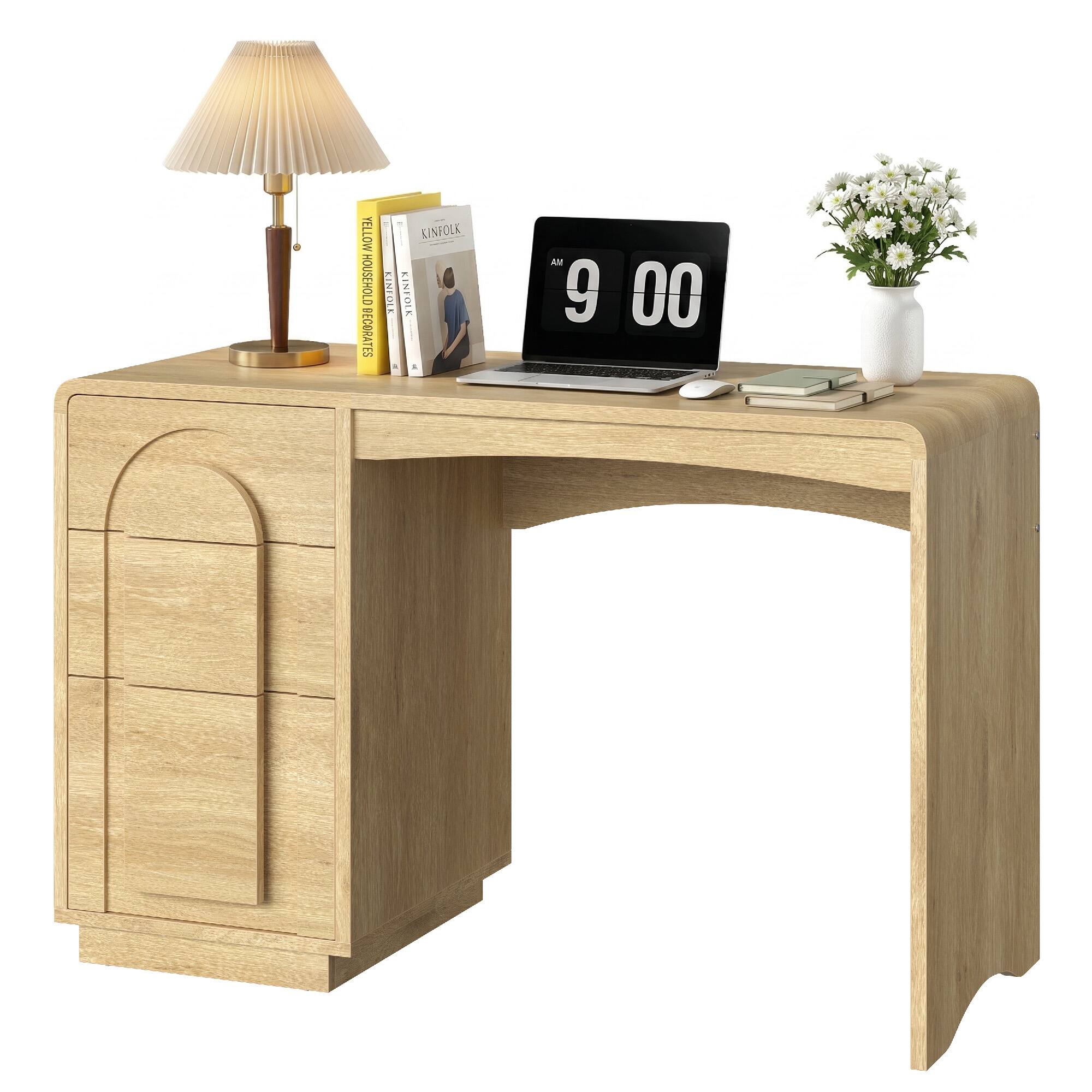 Bestier - 47.2 Inch Office Desk with 3 Versatile Drawers and Sliding Rails, Modern Curved Rounded Corner for Home Office Desk - Natual Oak price history on PriceWatchPro