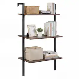 Costway - 1 PCS Industrial Wall Mounted Shelves, Wooden Floating Shelving Unit - Rustic Brown and Black