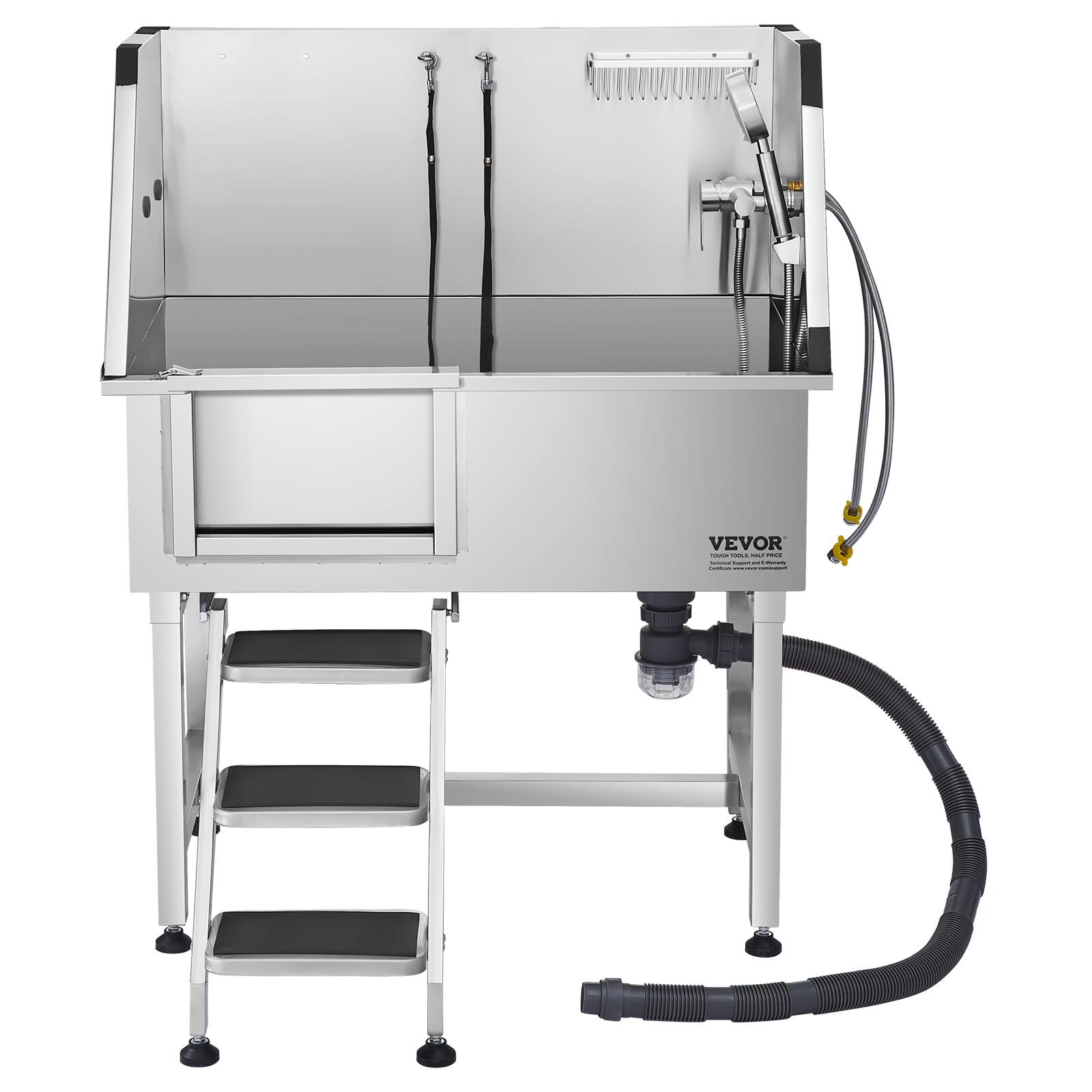 Alt View 5. VEVOR - Stainless Steel Dog Washing Station, 38 inch Pet Grooming Tub w/ Storage Stairs, Faucet.