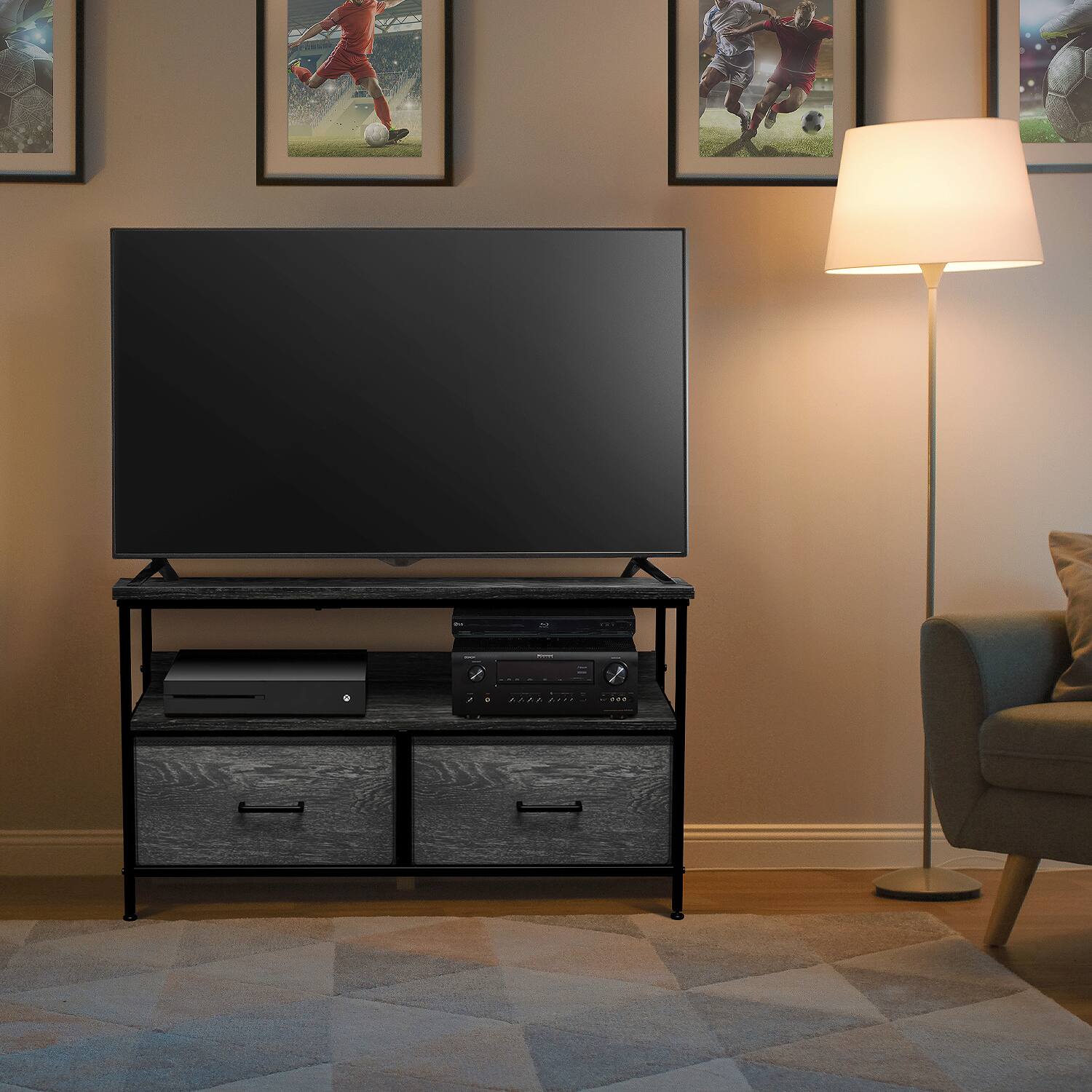 Alt View 4. Sorbus - Sorbus TV Stand with 2 Drawers – Fits Most Flat-Screen TVs – Modern Media Console - Gaming Console Storage Rustic Black - Rustic Black.