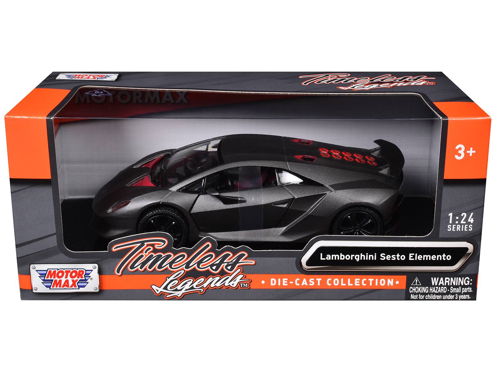 MOTOR MAX  
Timeless Legends™  
1:24 SERIES  
Lamborghini Sesto Elemento  
DIE-CAST COLLECTION  

WARNING: CHOKING HAZARD - Small parts. Not for children under 3 years.  

3+