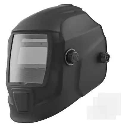 Front. VEVOR - Welding Helmet Auto Darkening, 3.66" x 1.69" True Color Welding Hood, Solar Powered Welder Mask 2 Arc Sensors - Black.