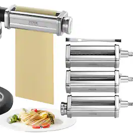VEVOR - Pasta Attachment for KitchenAid Stand Mixer, Stainless Steel Pasta Roller Cutter Set ,8 Adjustable Thickness Knob, 3Pcs - Black,Silver