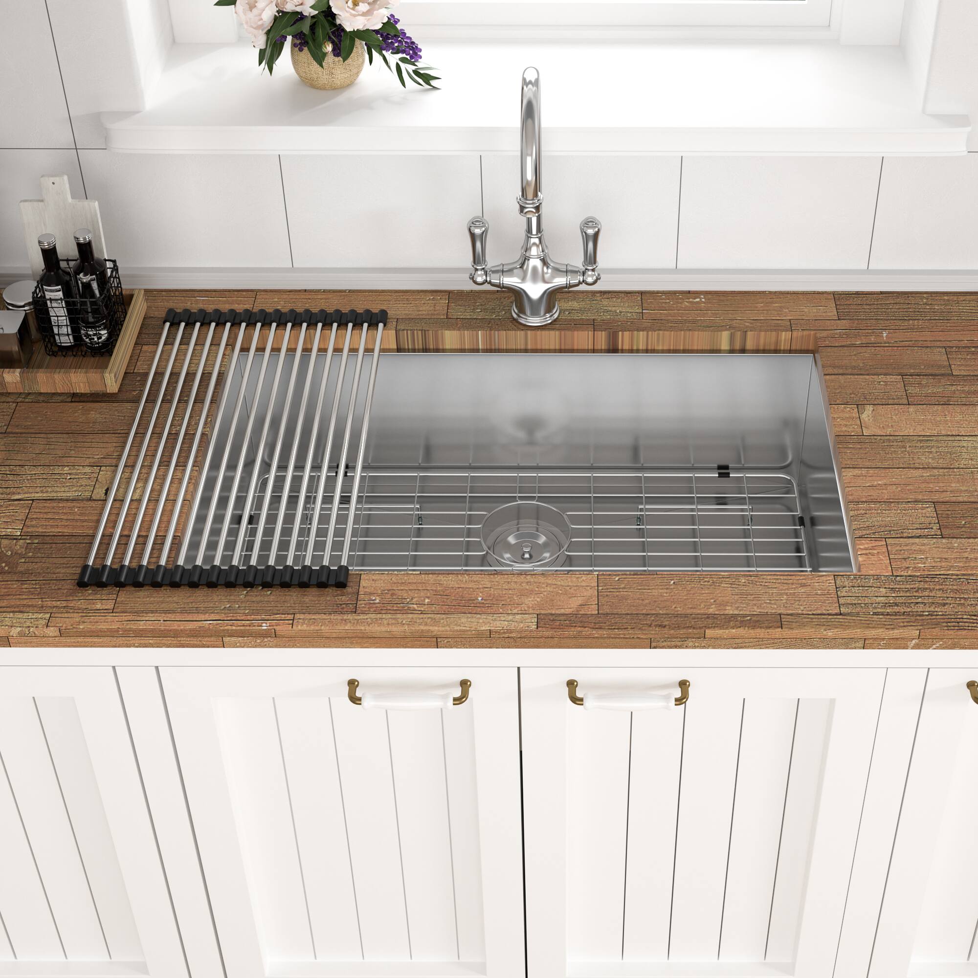 APRILSOUL - Undermount Sink 33 x 19 x 9 in Undermount Stainless Steel Kitchen Sink 16 Gauge 9 Inch Deep Single Bowl Kitchen Sink - Brushed Nickel