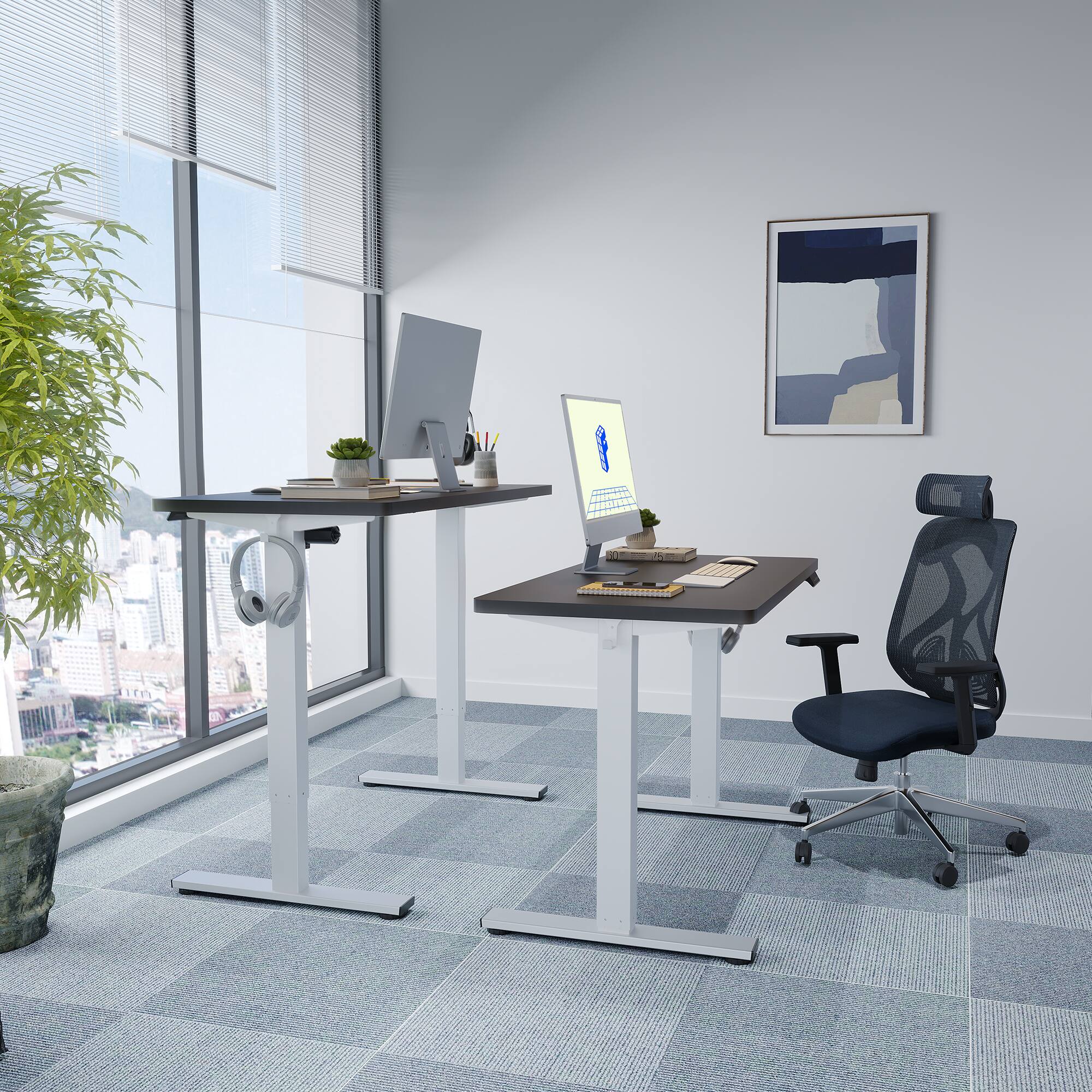 Left. FlexiSpot - FlexiSpot E2 48''W Electric Adjustable Standing Desk Chipboard, Black/White - Black.