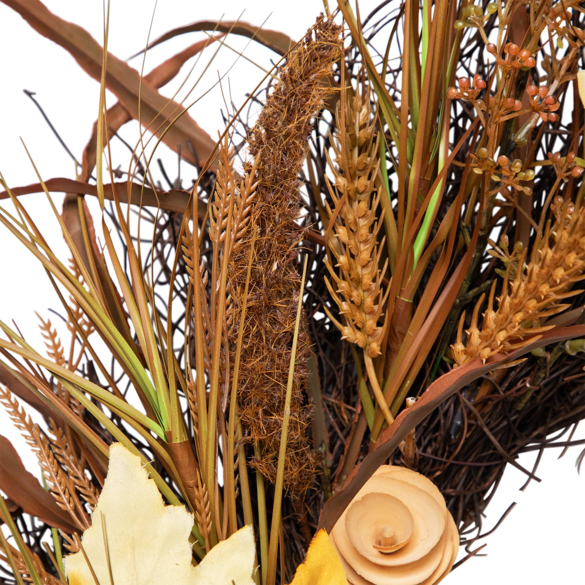 Northlight Cattail and Wheat Twig Artificial Fall Harvest Wreath 24 ...