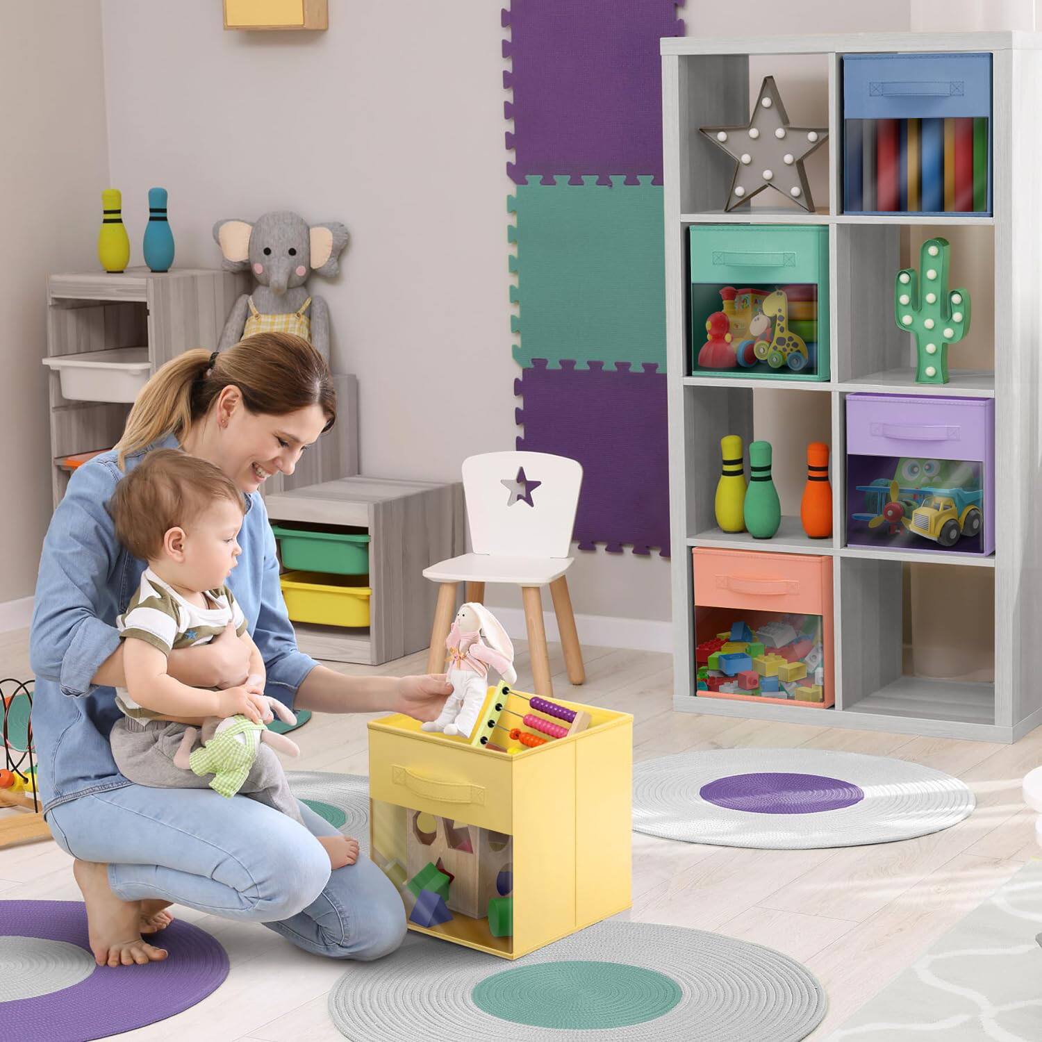 Alt View 1. Sorbus - Sorbus 11 Inch Collapsible Fabric Storage Bin with Clear Window - for Organizing Clothes, Toys, Books, Shelves, Figures - Pastel Yellow.