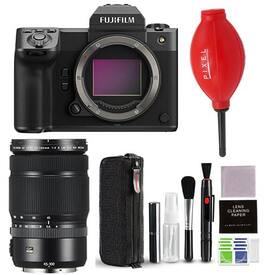 GFX100 II Mirrorless Camera Body w/ Fujifilm GF 45-100mm F4 R LM WR & Extra Accessories Bundle | Fuji GFX100 II - Black