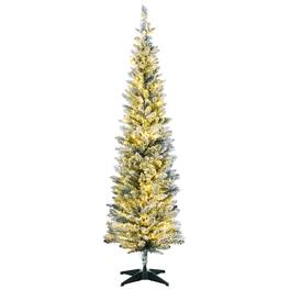 BreeBe - 6 ft Tall Pre-Lit Slim Noble Fir Artificial Christmas Tree with 170 Warm White LED Lights and 390 Tips - Green