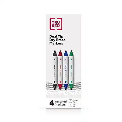 TRU RED Dual Tip Dry Erase Markers
4 Assorted Markers
Chisel & Fine Tip