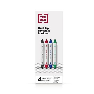 TRU RED Dual Tip Dry Erase Markers  
4 Assorted Markers  
Chisel & Fine Tip