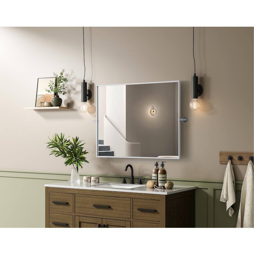 Alt View 9. Elegant Kitchen and Bath - Amoura 27X36 Pivot Mirror In Silver - Silver.