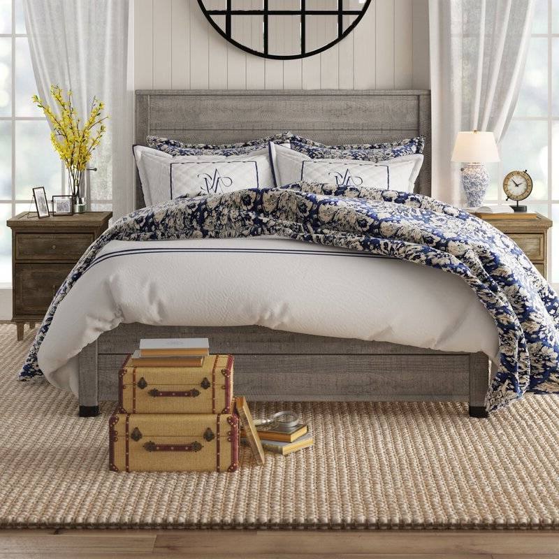 Angle. Hivvago - Hivvago Queen Solid Wooden Platform Bed Frame with Headboard - Grey.