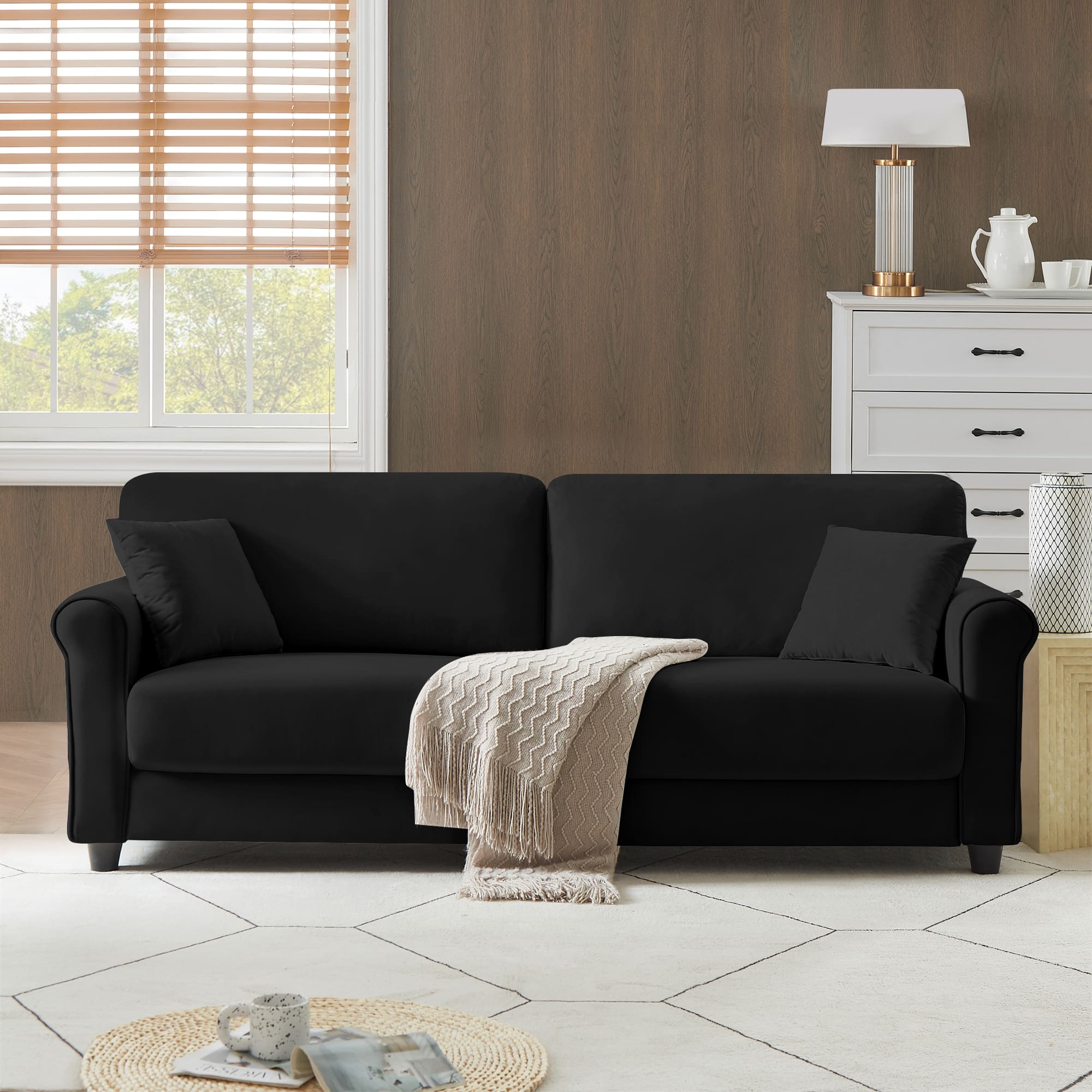 Electra Tech Xpress - FREEHOMAE-Modren 82.48'' Velvet Fabric Couch, 3 Seater Sofa, Big Loveseat for Living Room - Black