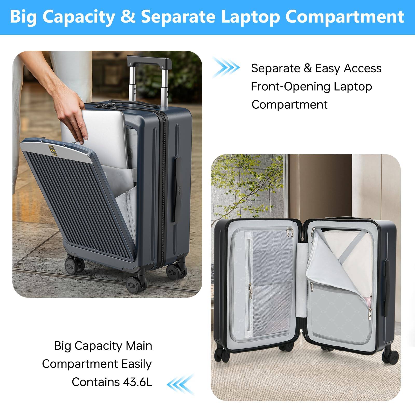 Big Capacity & Separate Laptop Compartment

- Separate & Easy Access Front-Opening Laptop Compartment
- Big Capacity Main Compartment Easily Contains 43.6L