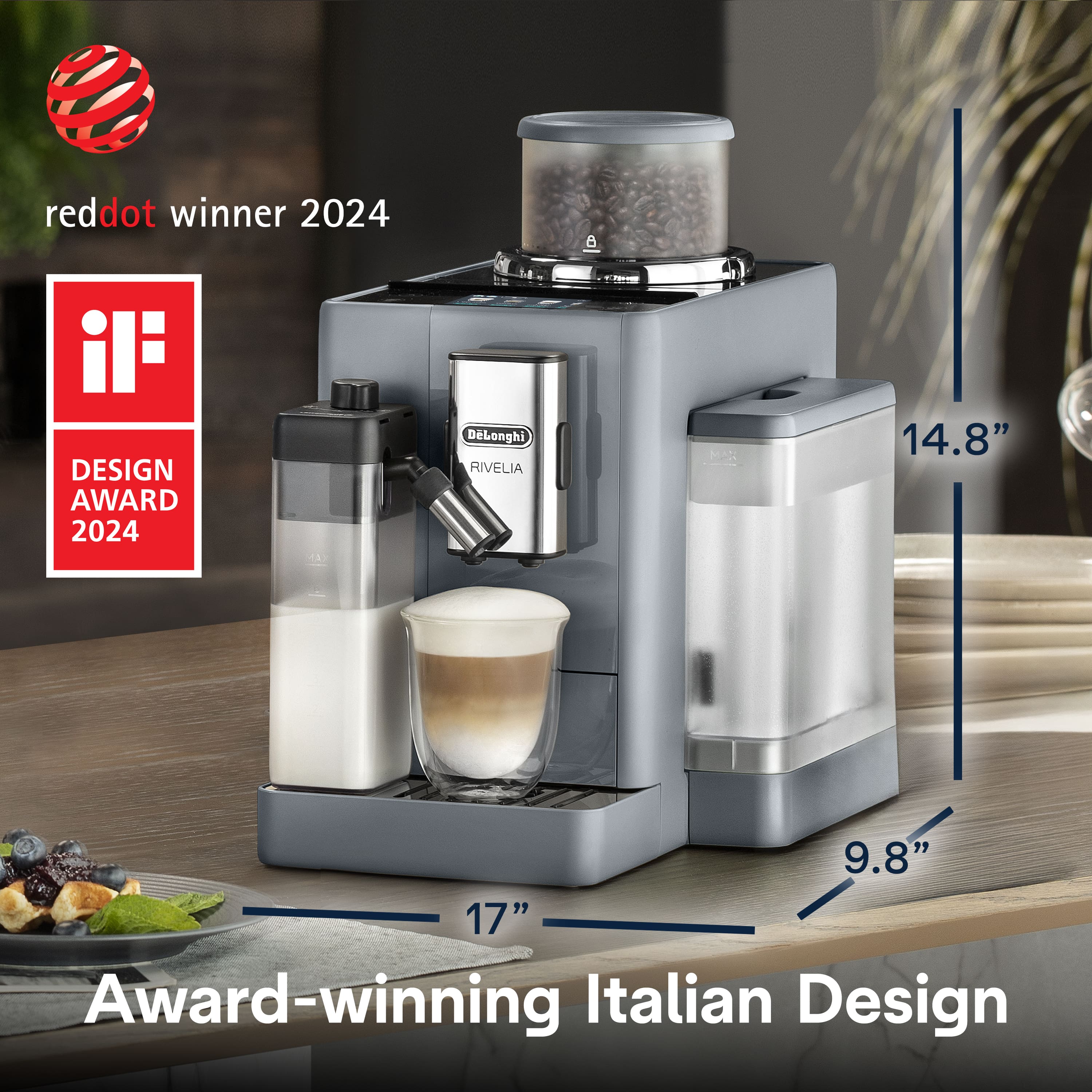 reddot winner 2024, il DESIGN AWARD 2024, Delonghi RIVELIA, 14.8", 9.8", 17", Award-winning Italian Design