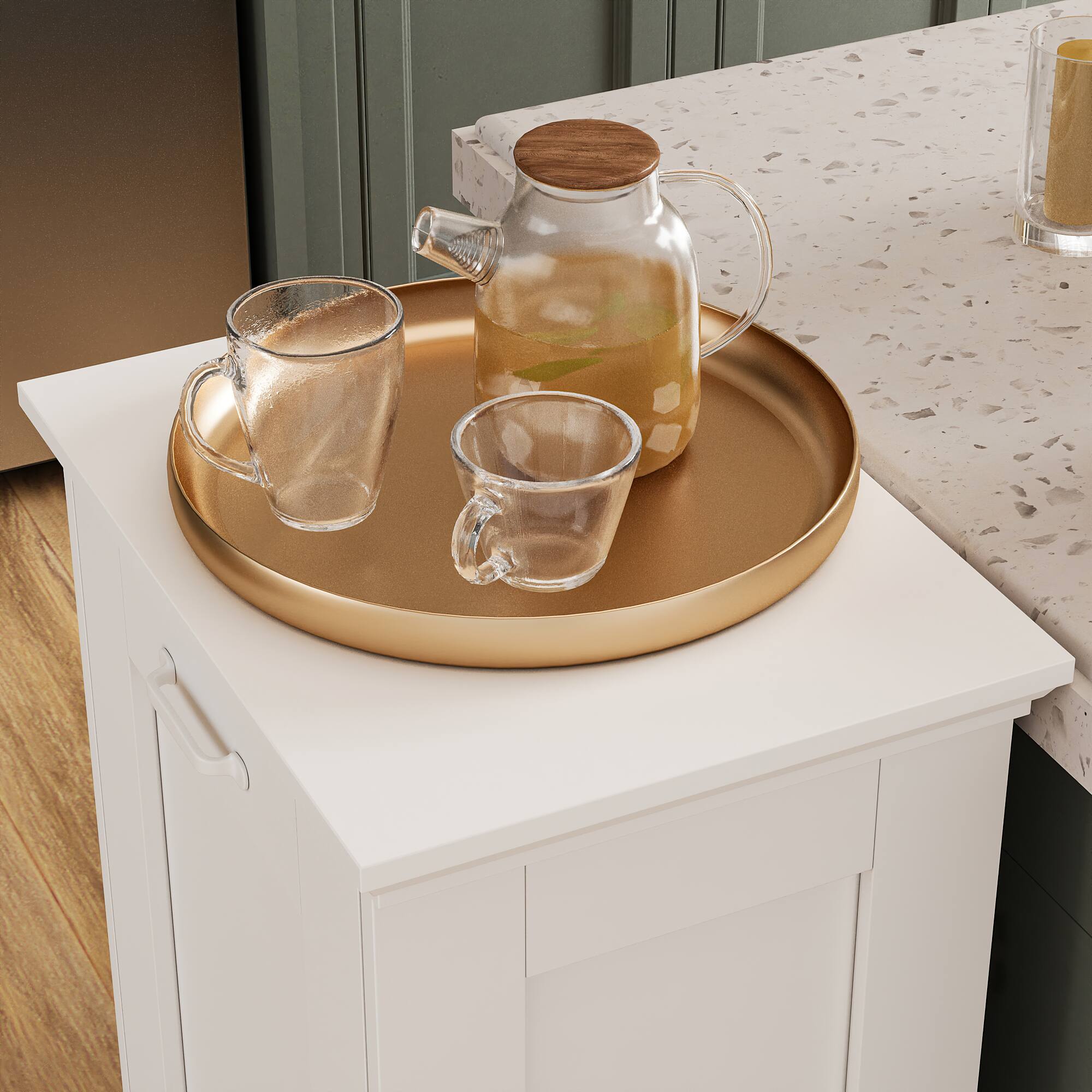 Alt View 8. Famapy - 10 Gallon Tilt-Out Kitchen Trash Cabinet with Ozone Odor Control, Hidden Garbage Bin Storage, Wooden Deodorizing Cabinet - White.