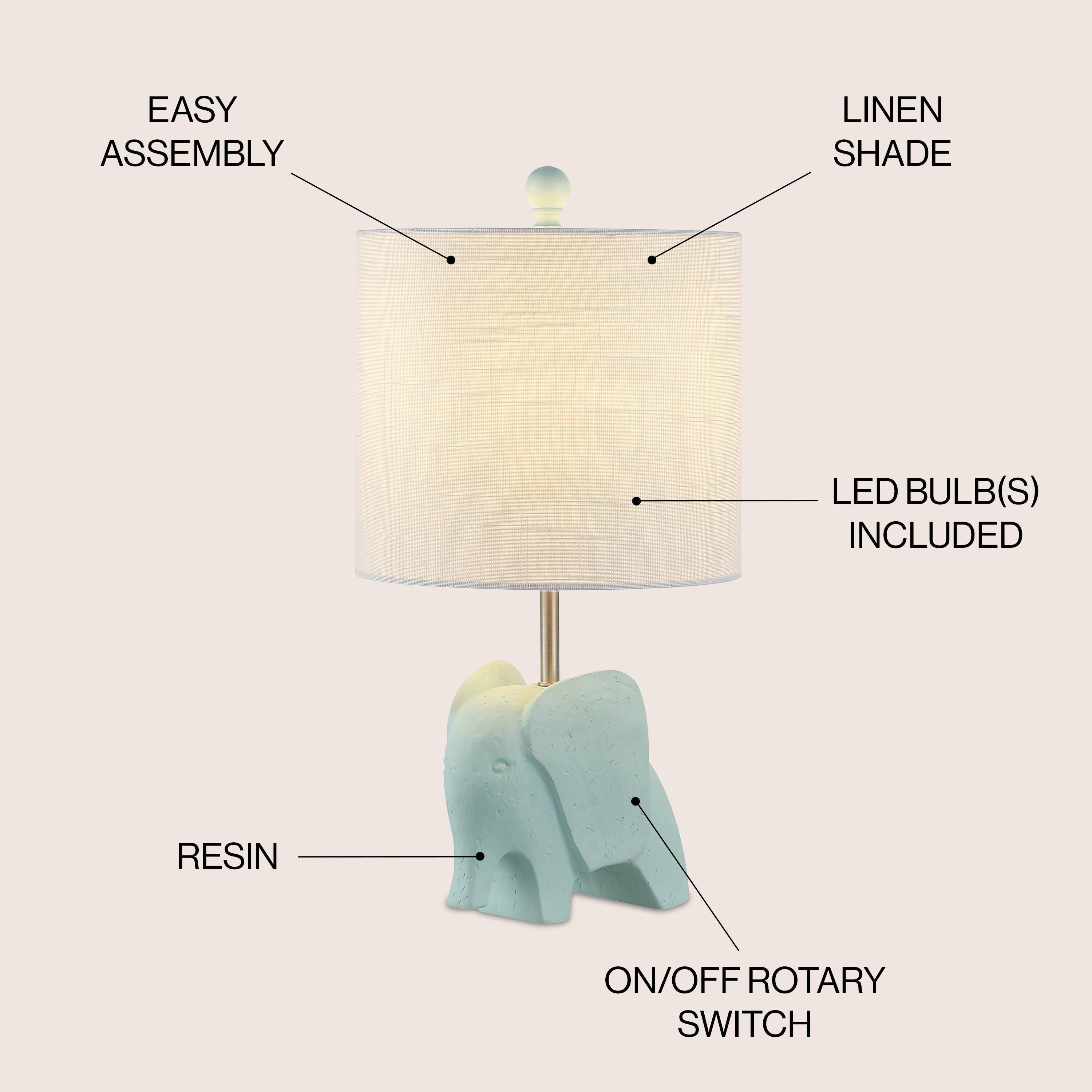 EASY ASSEMBLY LINEN SHADE LED BULB(S) INCLUDED RESIN ON/OFF ROTARY SWITCH